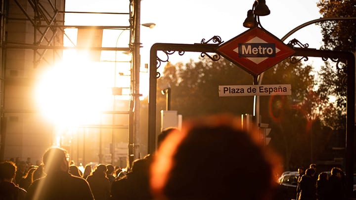 Image of Flare, Light, Lighting, Sunlight, Adult, Female, Person, Woman, Male, Man, Crowd, Urban, 