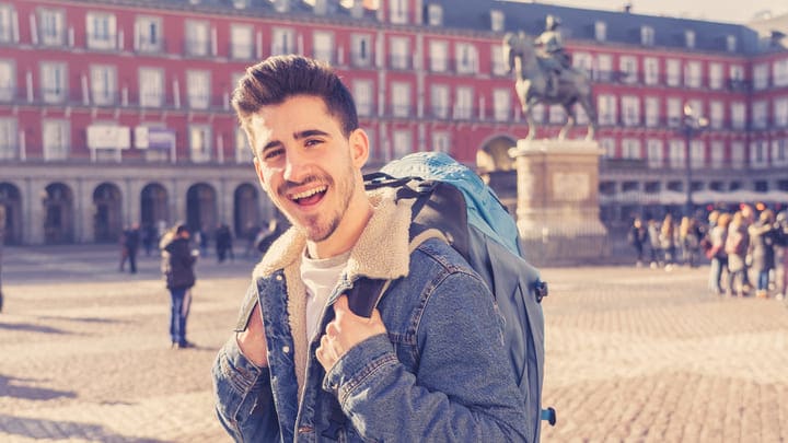 Image of City, Face, Happy, Head, Person, Smile, Photography, Coat, Jacket, Portrait, Selfie, Urban, Adult, Male, Man, Road, Street, 