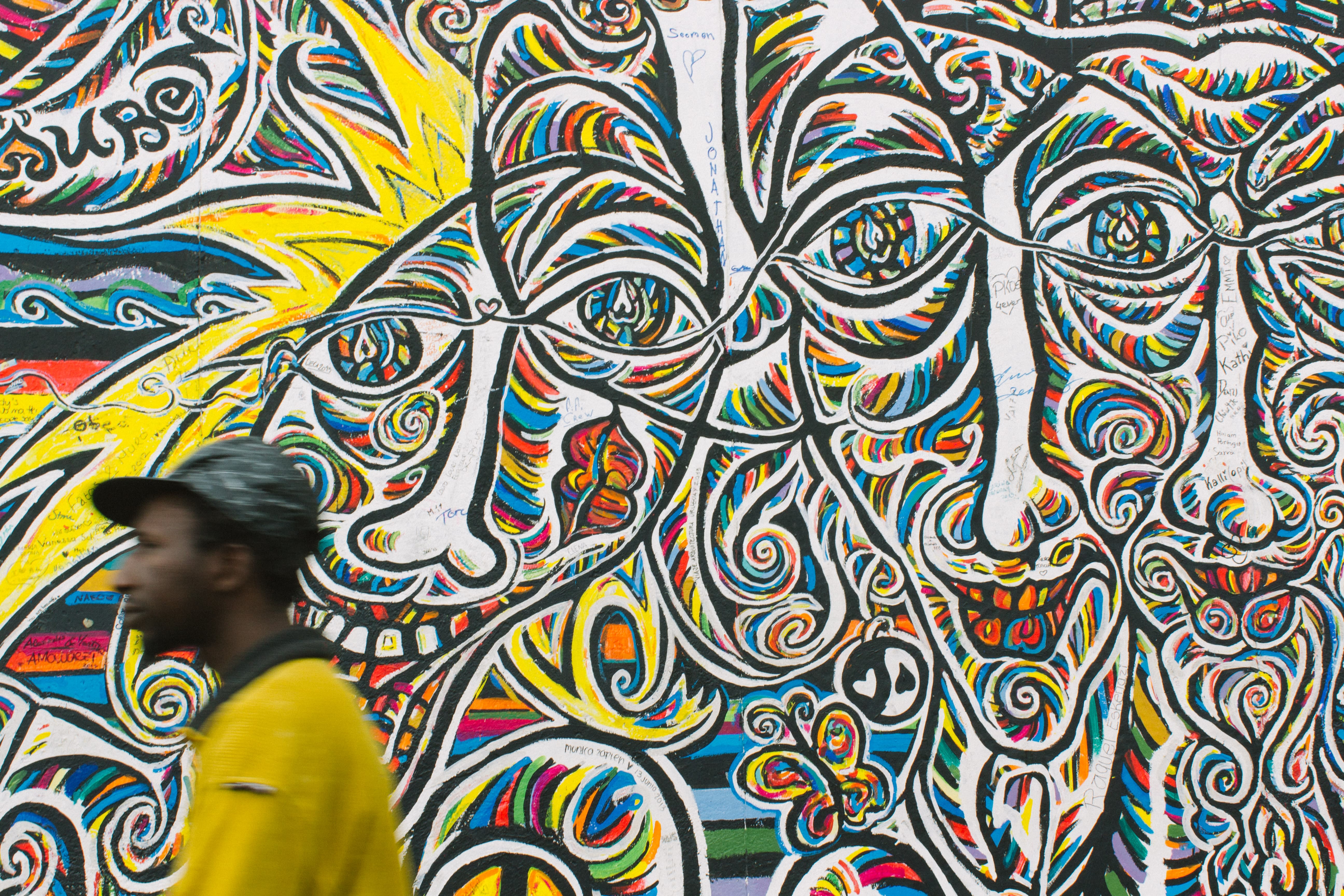 Image of Art, Painting, Mural, Adult, Male, Man, Person, Hat, Wall, Female, Woman, Modern Art,