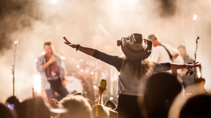 Image of Concert, Crowd, Person, Adult, Female, Woman, Male, Man, Urban, Rock Concert, 