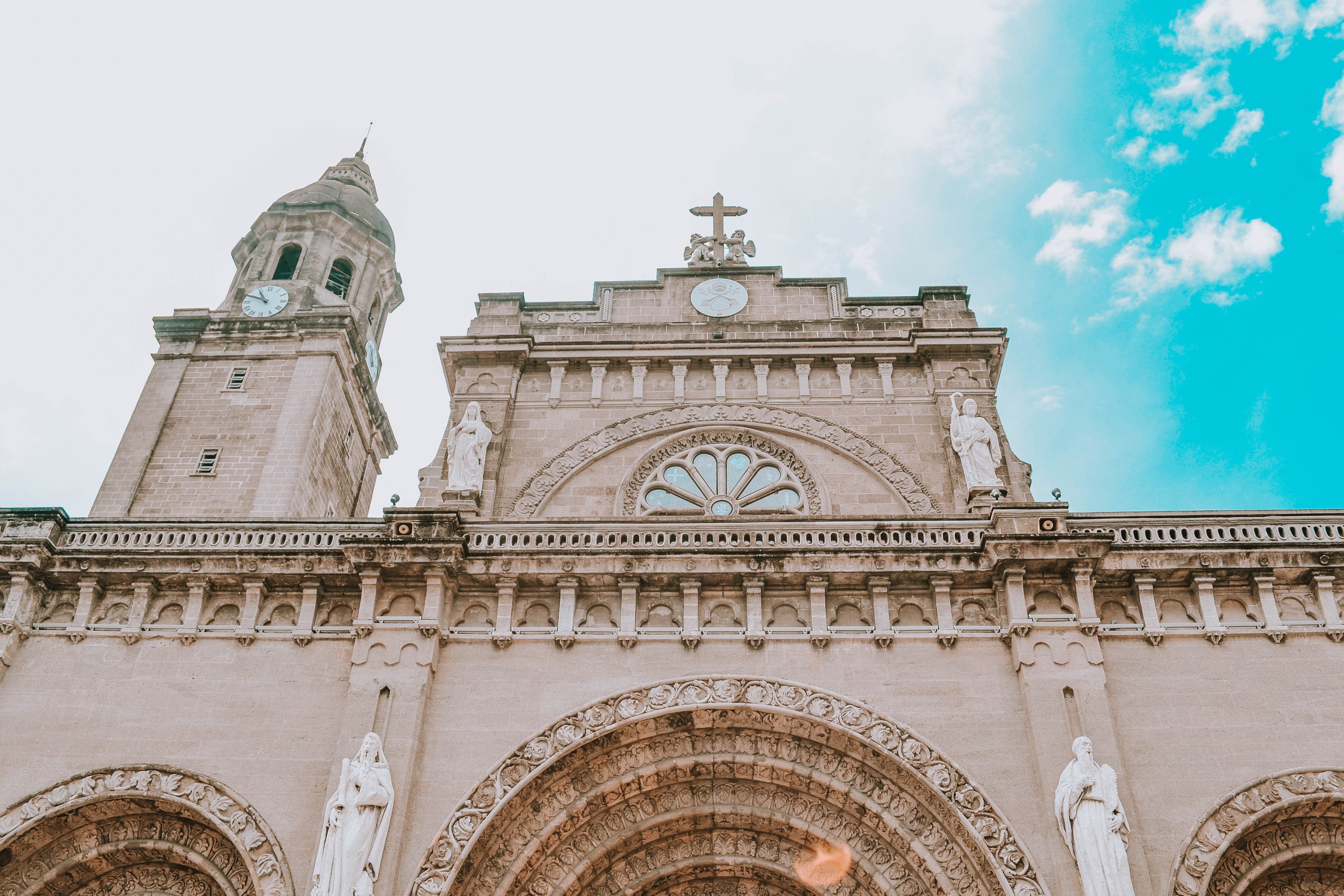 Image of Clock Tower, Tower, Cathedral, Church, Person, Arch,