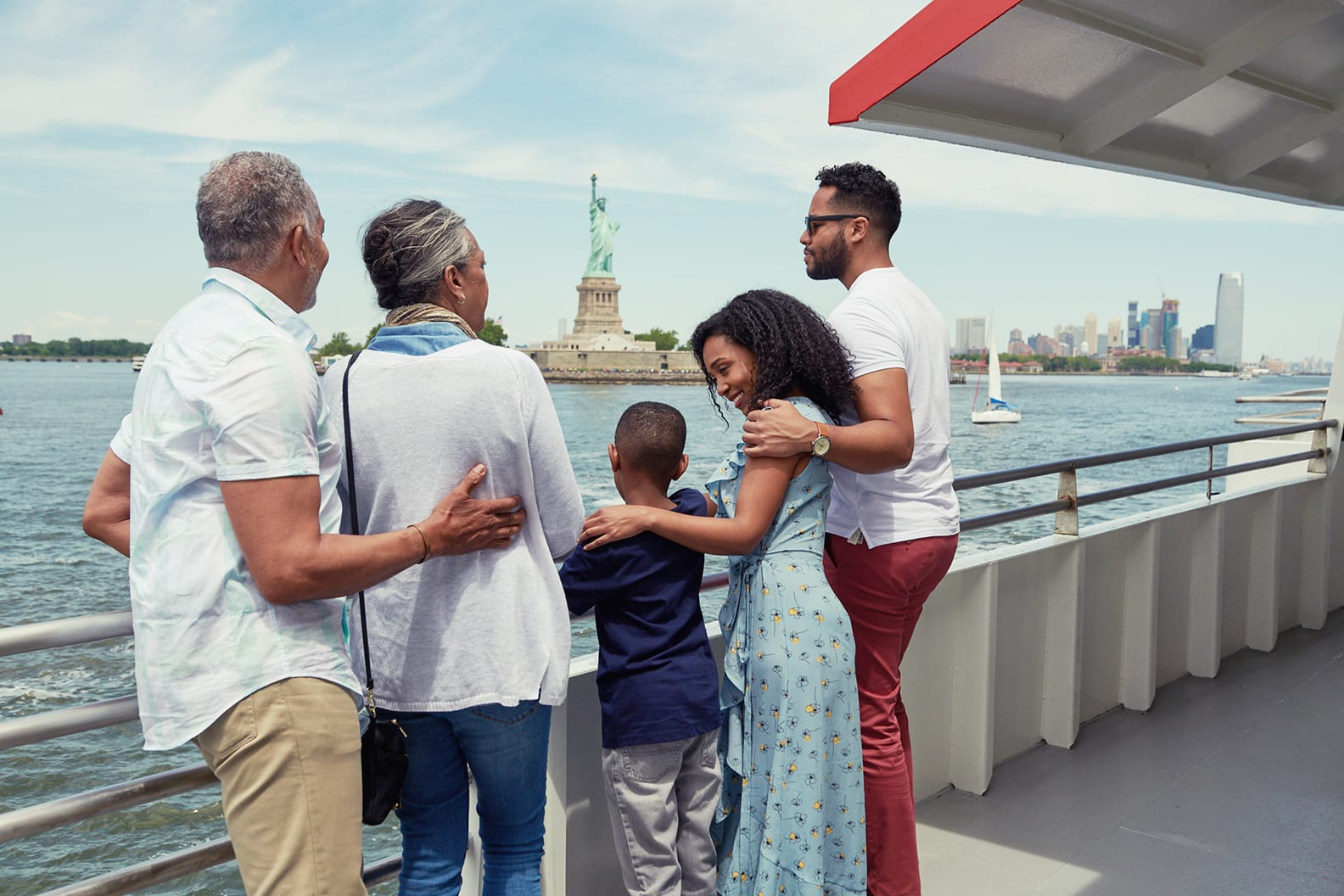 Image of Water, Waterfront, People, Person, Pants, Adult, Male, Man, Female, Woman, Boat, Handbag, 