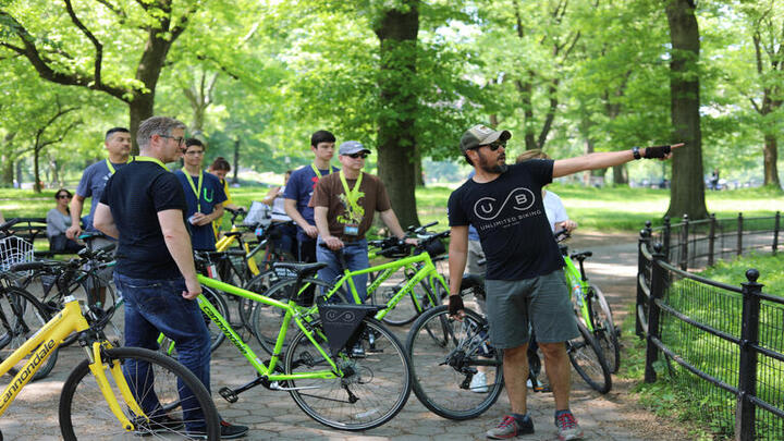 Image of Grass, Nature, Outdoors, Park, Vegetation, People, Person, Tree, Grove, Land, Woodland, Bicycle, Vehicle, 