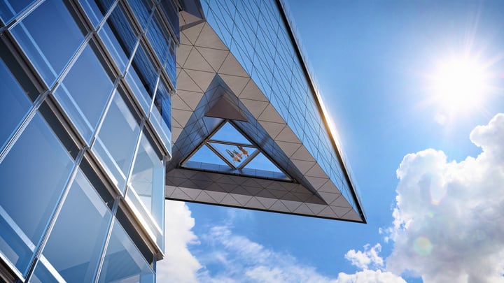 Image of Office Building, Triangle, Nature, Outdoors, Sky, City,