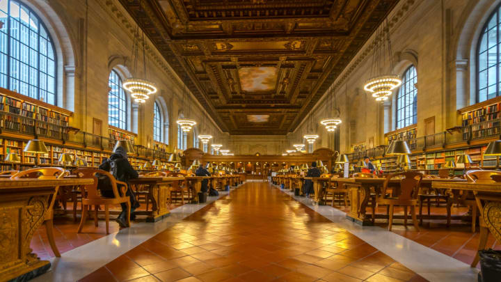 Image of Book, Indoors, Library, Publication, Floor, Flooring, Chair, Furniture, Person, 