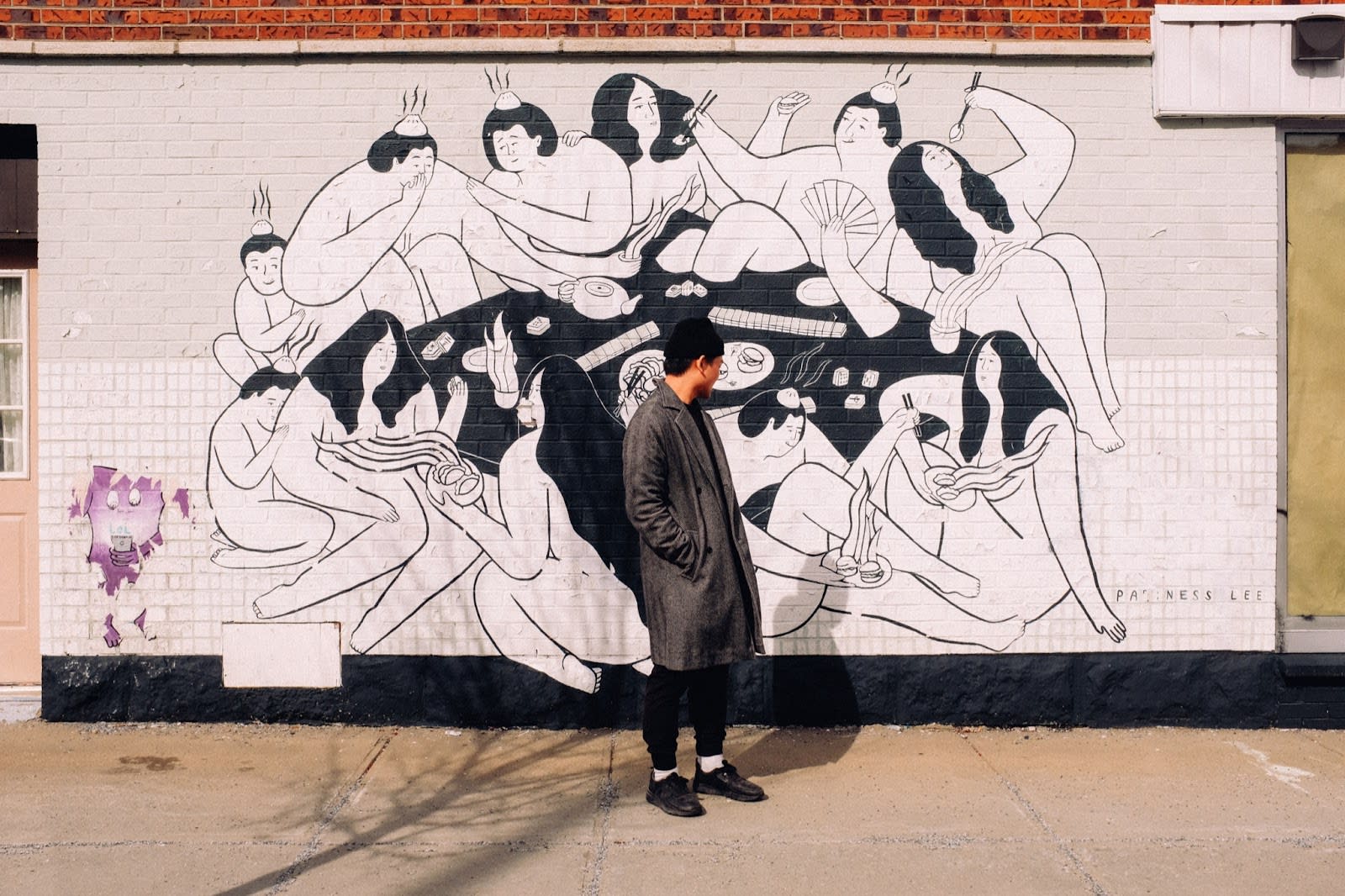 Image of Coat, Adult, Male, Man, Person, Art, Painting, Shoe, Female, Woman, Graffiti, 