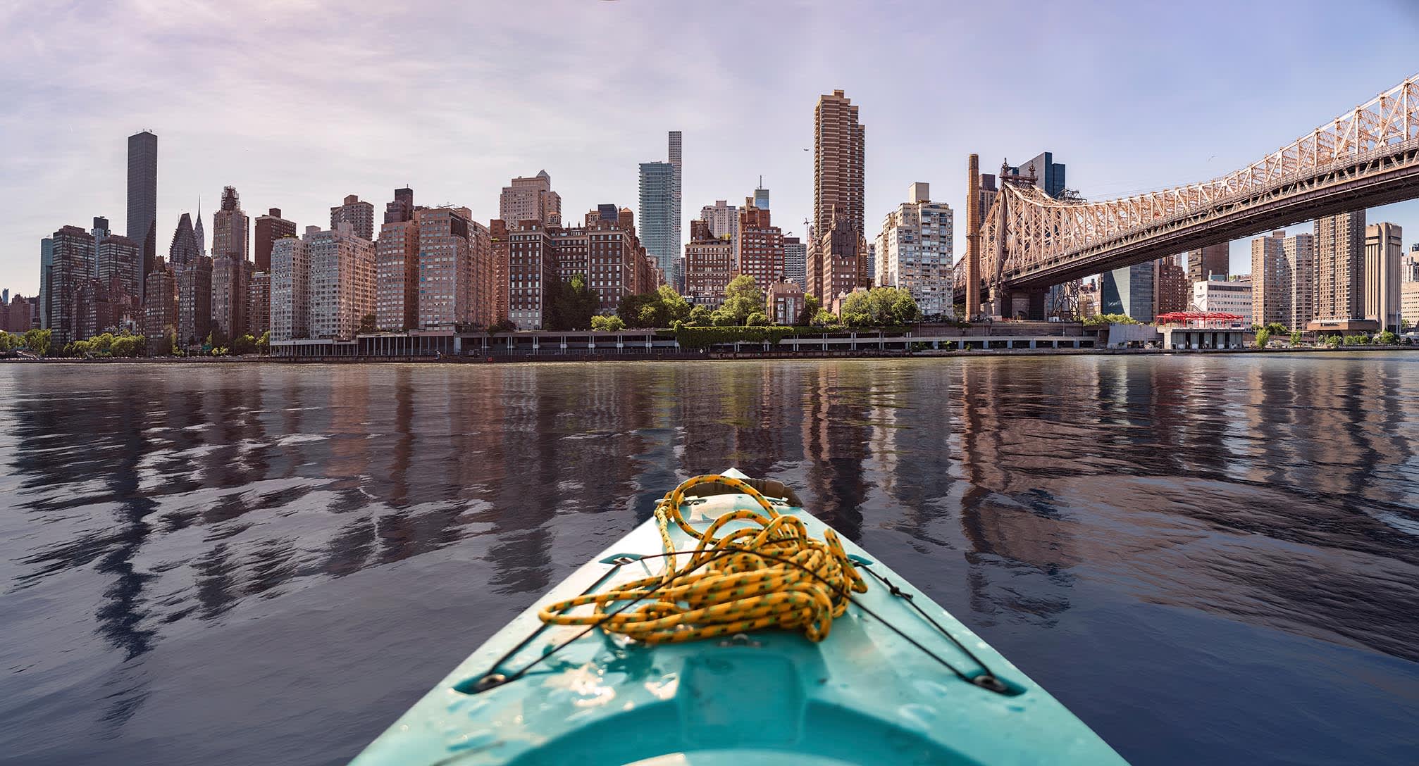 Image of City, Nature, Outdoors, Scenery, Landscape, Cityscape, Urban, Metropolis, Boat, Canoe, Rowboat, Vehicle, Water, Waterfront, High Rise, 