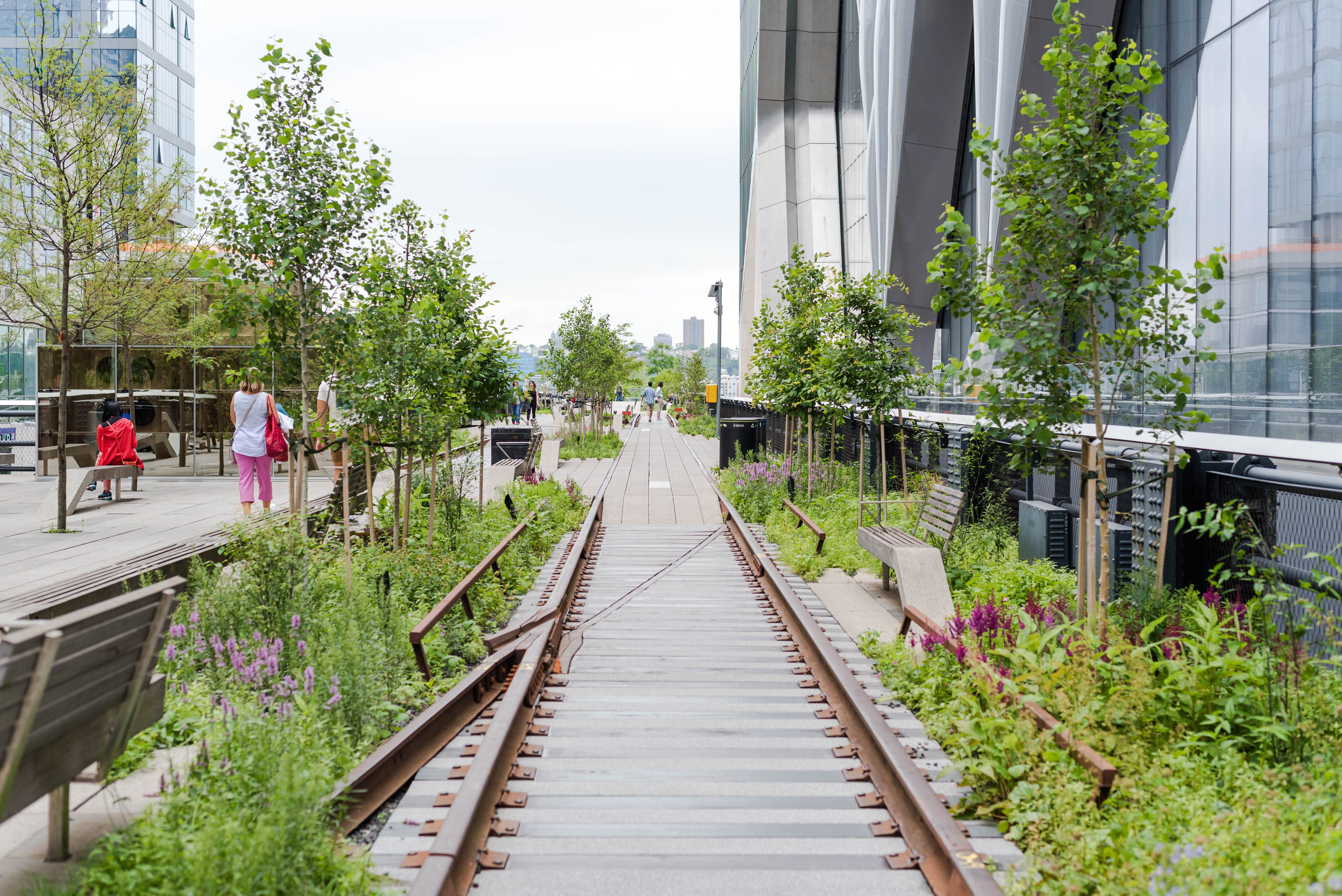 Image of City, Garden, Nature, Outdoors, Path, Person, Walkway, Handbag, Walking, Bench, Urban, Grass, Park, Scenery, Sidewalk, Metropolis, Road, Street, 