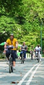 Image of Helmet, Bicycle, Cycling, Person, Vehicle, Adult, Male, Man, Road, City, Street, Urban, Handbag, 