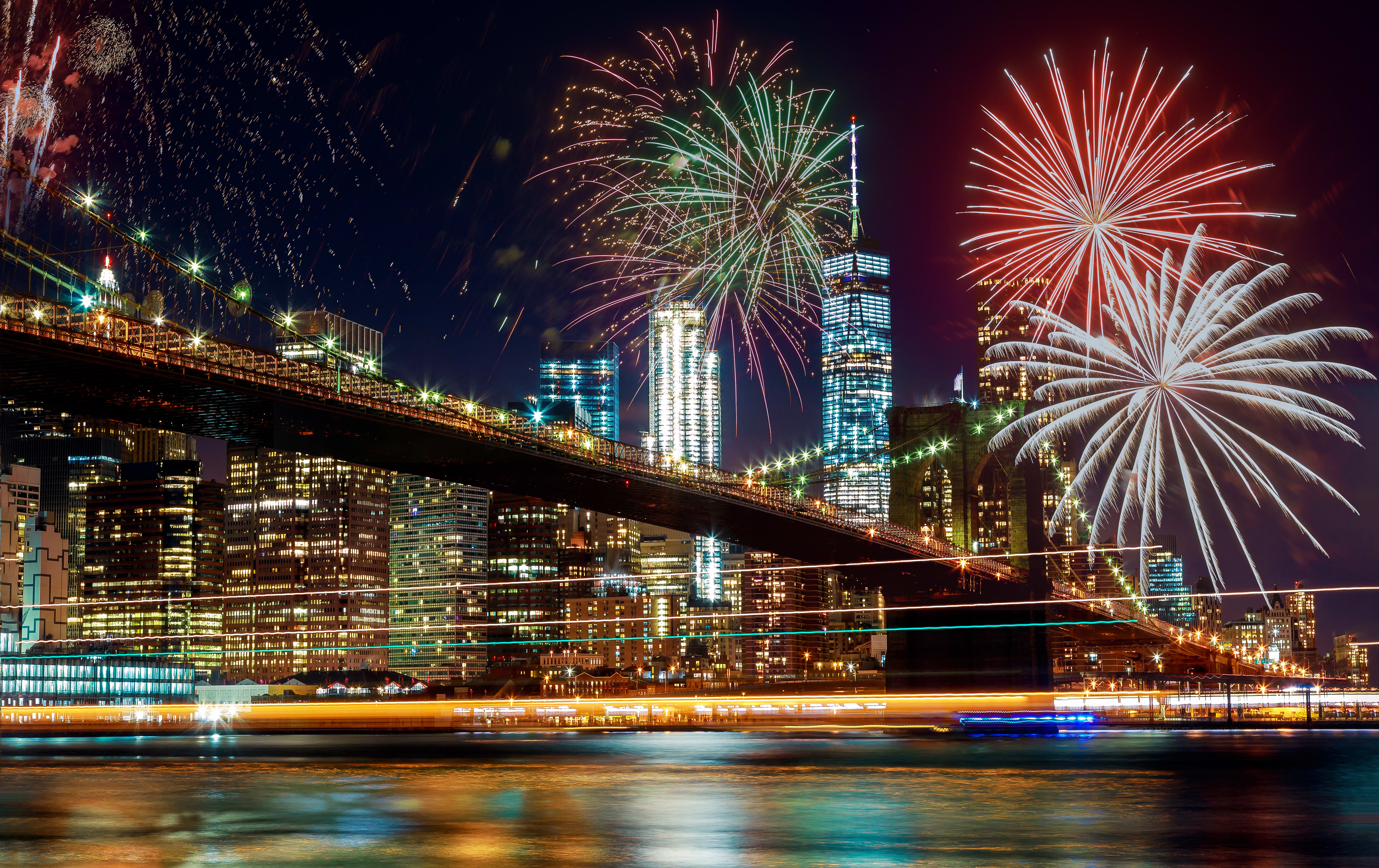 Image of City, Metropolis, Urban, Cityscape, Fireworks, Water, Waterfront, 