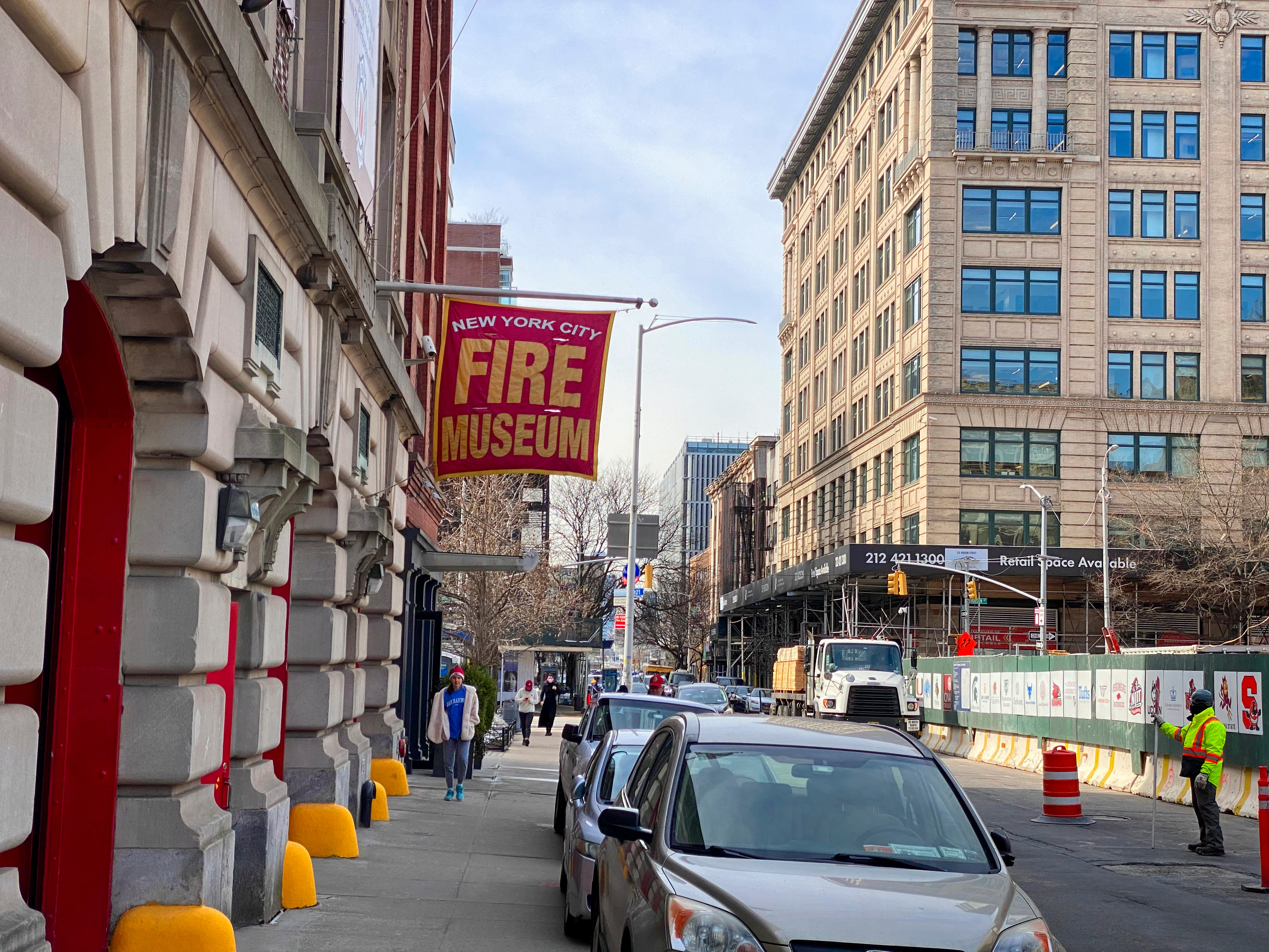 Image of City, Road, Street, Urban, Neighborhood, Path, Metropolis, Car, Vehicle, Person, Sidewalk, Building,