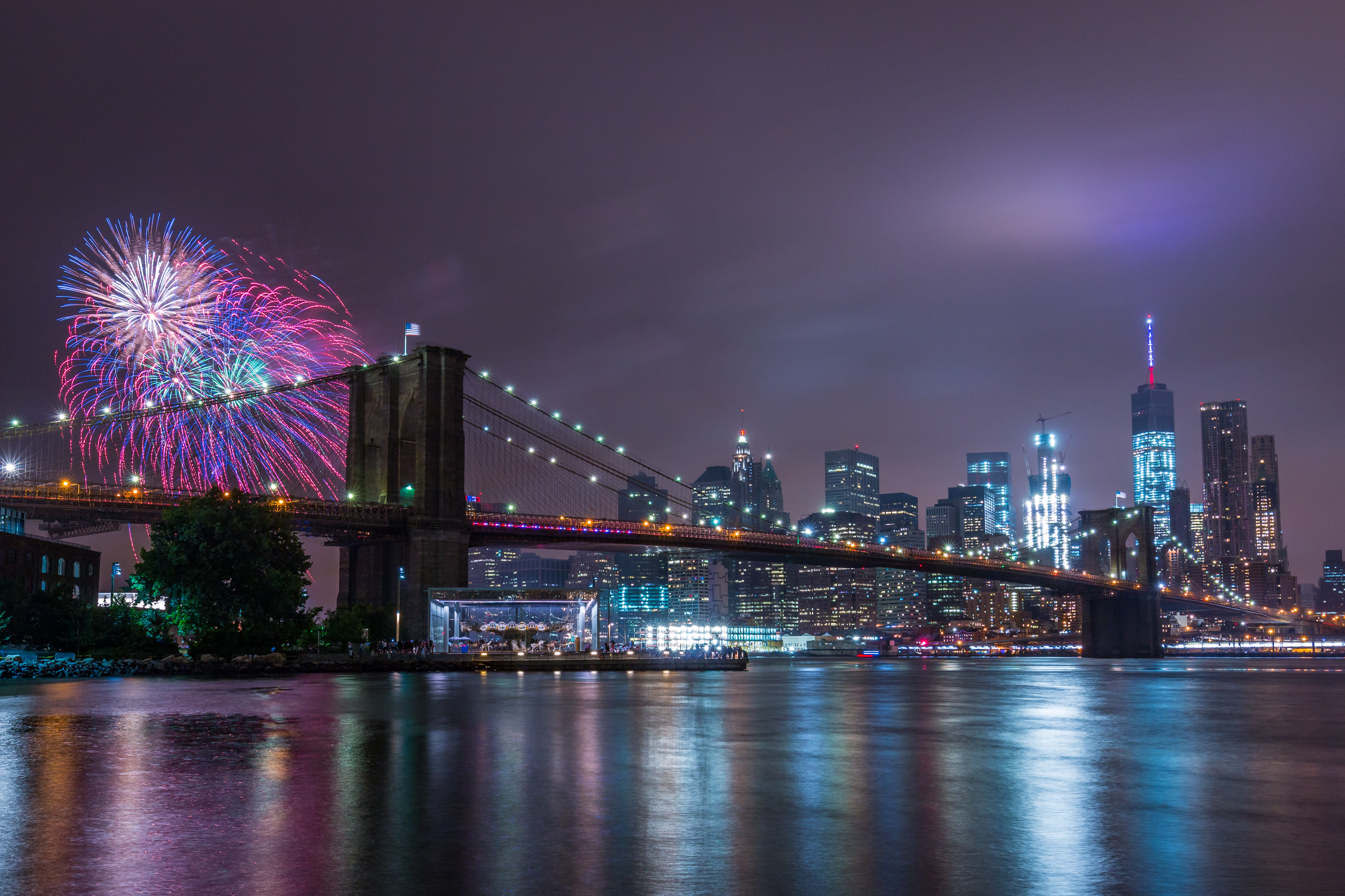 Image of City, Metropolis, Urban, Cityscape, Bridge, Brooklyn Bridge, Landmark, 