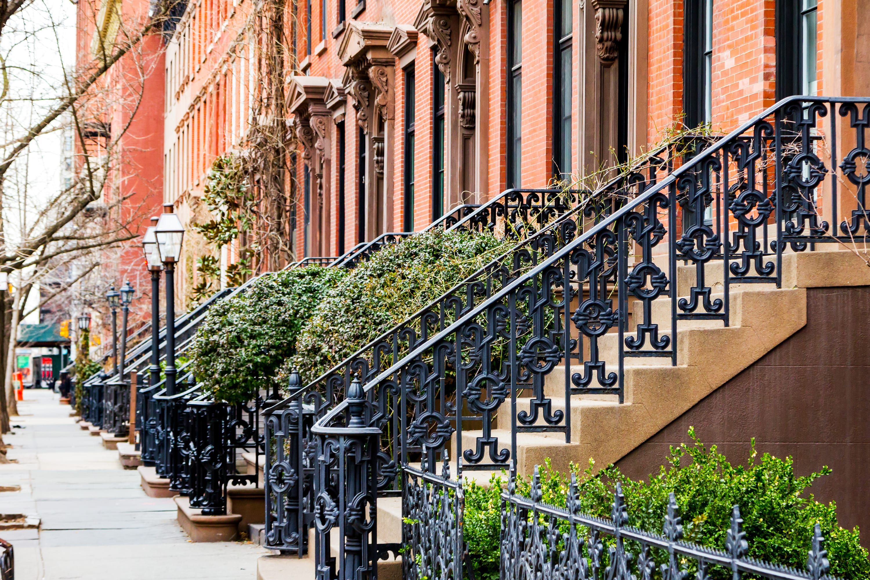 Image of Handrail, Neighborhood, City, Urban, Railing, House, Housing, Staircase, Gate, Path, Person, 