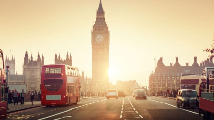 Image of Clock Tower, Tower, City, Road, Street, Urban, Metropolis, Person, Car, Vehicle, Bus, Housing, 