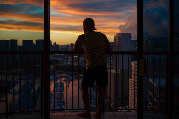 Image of Balcony, Adult, Male, Man, Person, City, 