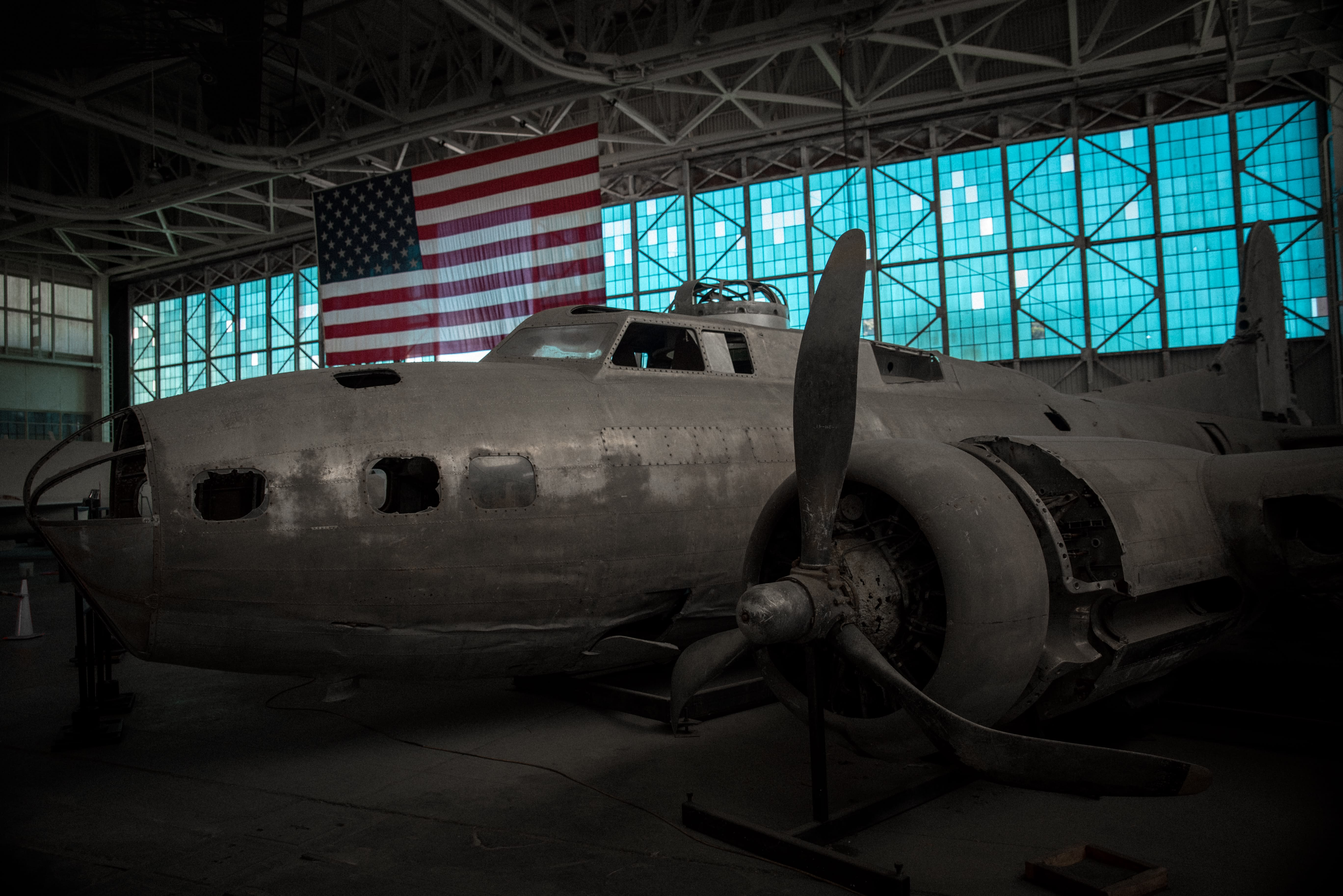 Image of Aircraft, Airplane, Vehicle, Flag, Hangar, Airport, 