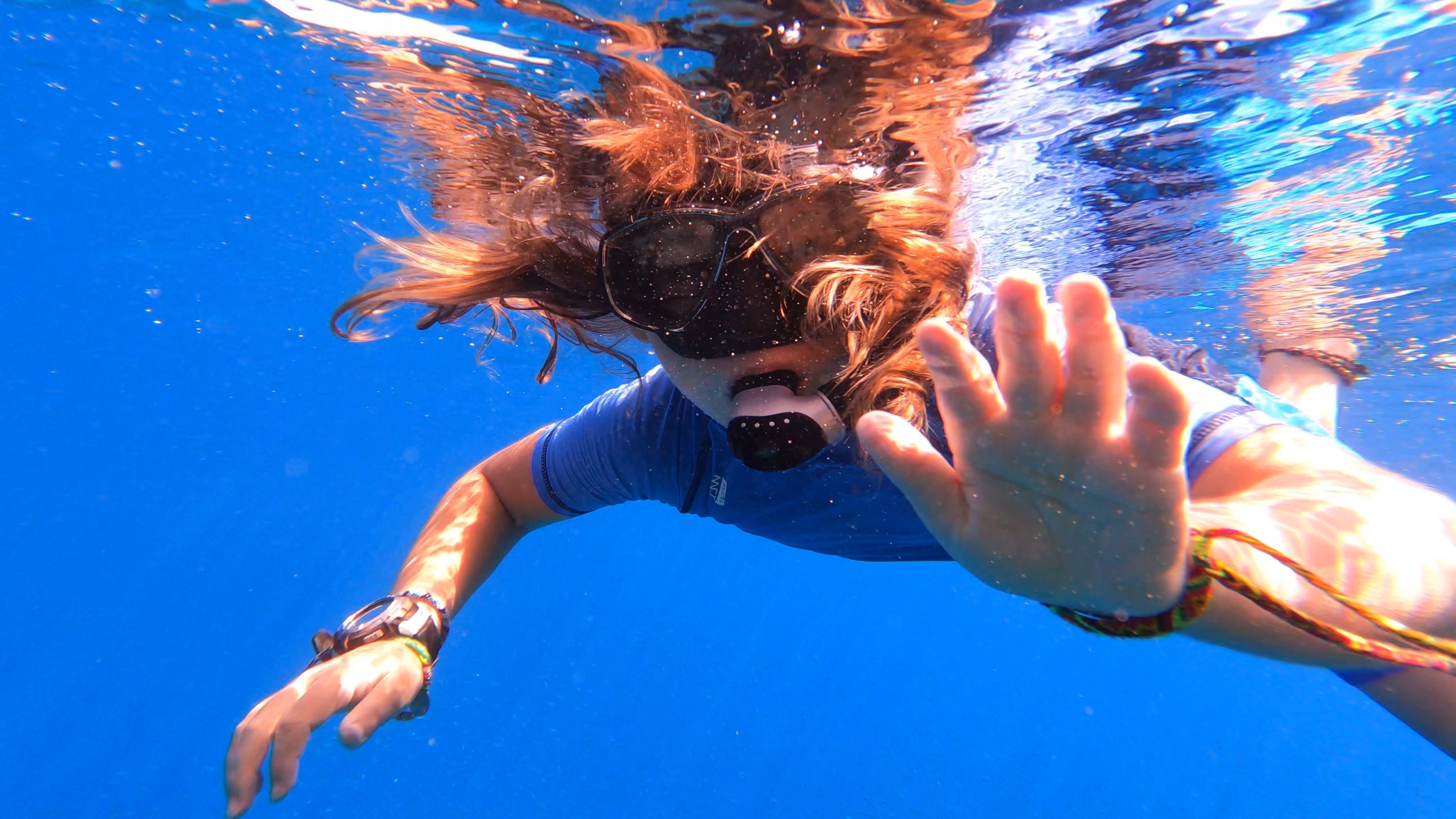 Image of Person, Swimming, Water, Water Sports, Outdoors, Nature, Adult, Female, Woman, Accessories, Glasses, Underwater, Pool,