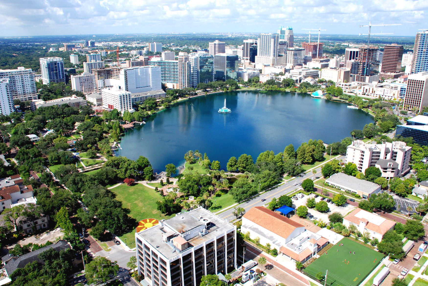 Image of Lake, Nature, Outdoors, Water, Building, Aerial View, Cityscape, Urban, City, 