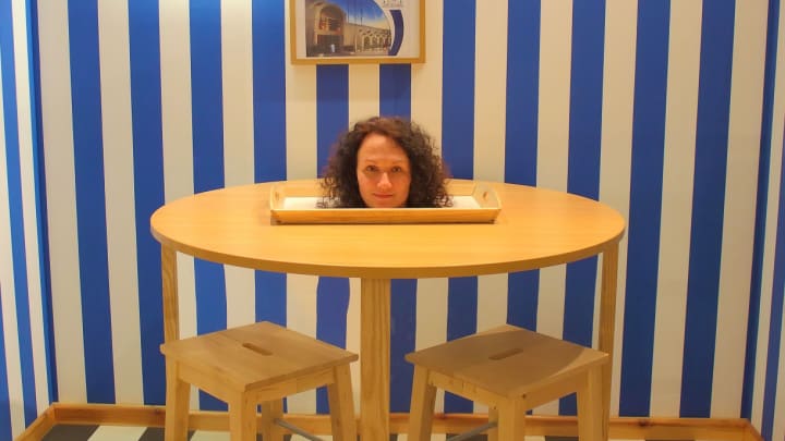 Image of Furniture, Table, Dining Table, Dining Room, Indoors, Wood, Plywood, Desk, Photography, Face, Head, Person, Portrait, Adult, Female, Woman, 