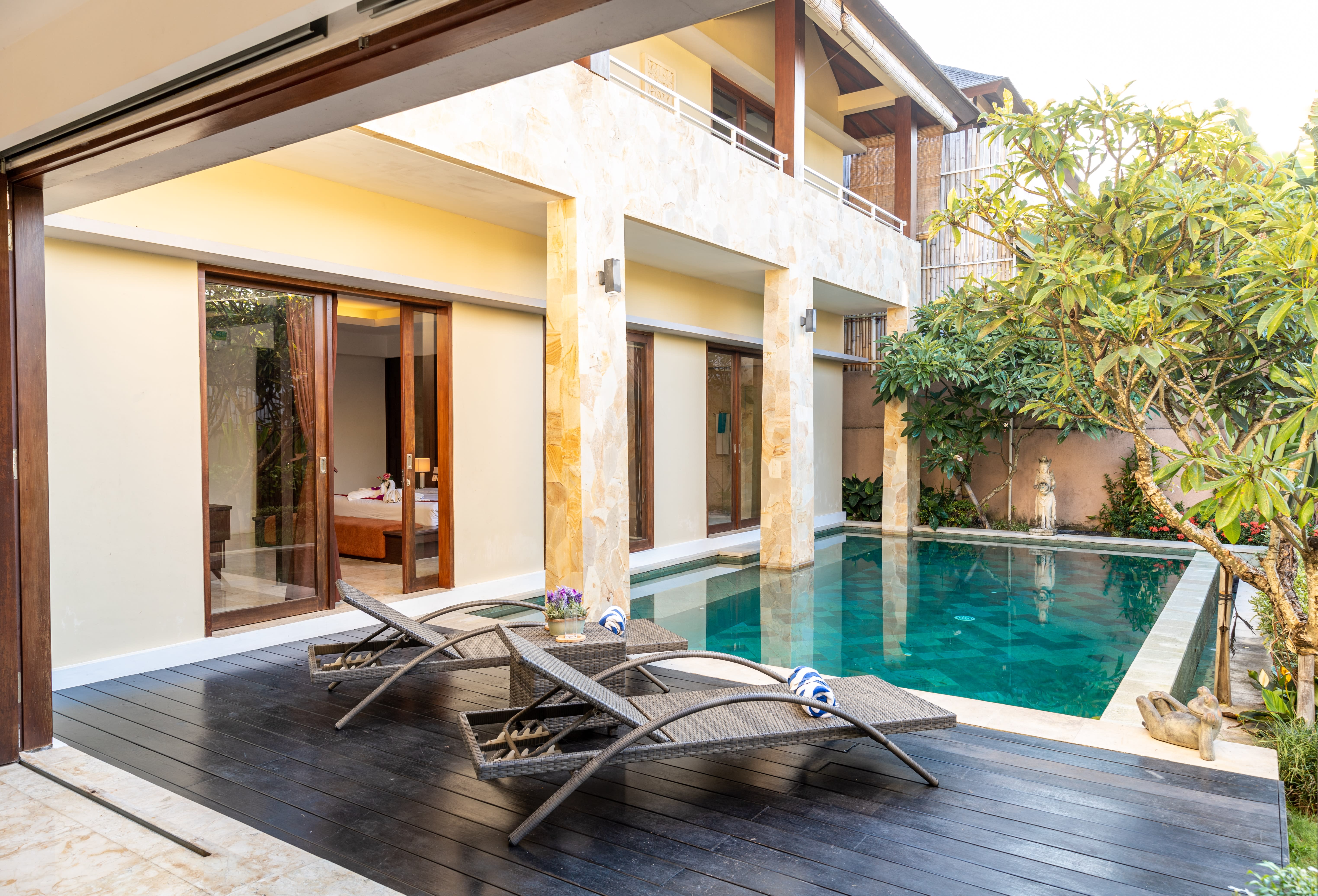 Image of House, Housing, Villa, Pool, Water, Bed, Furniture, Chair, 