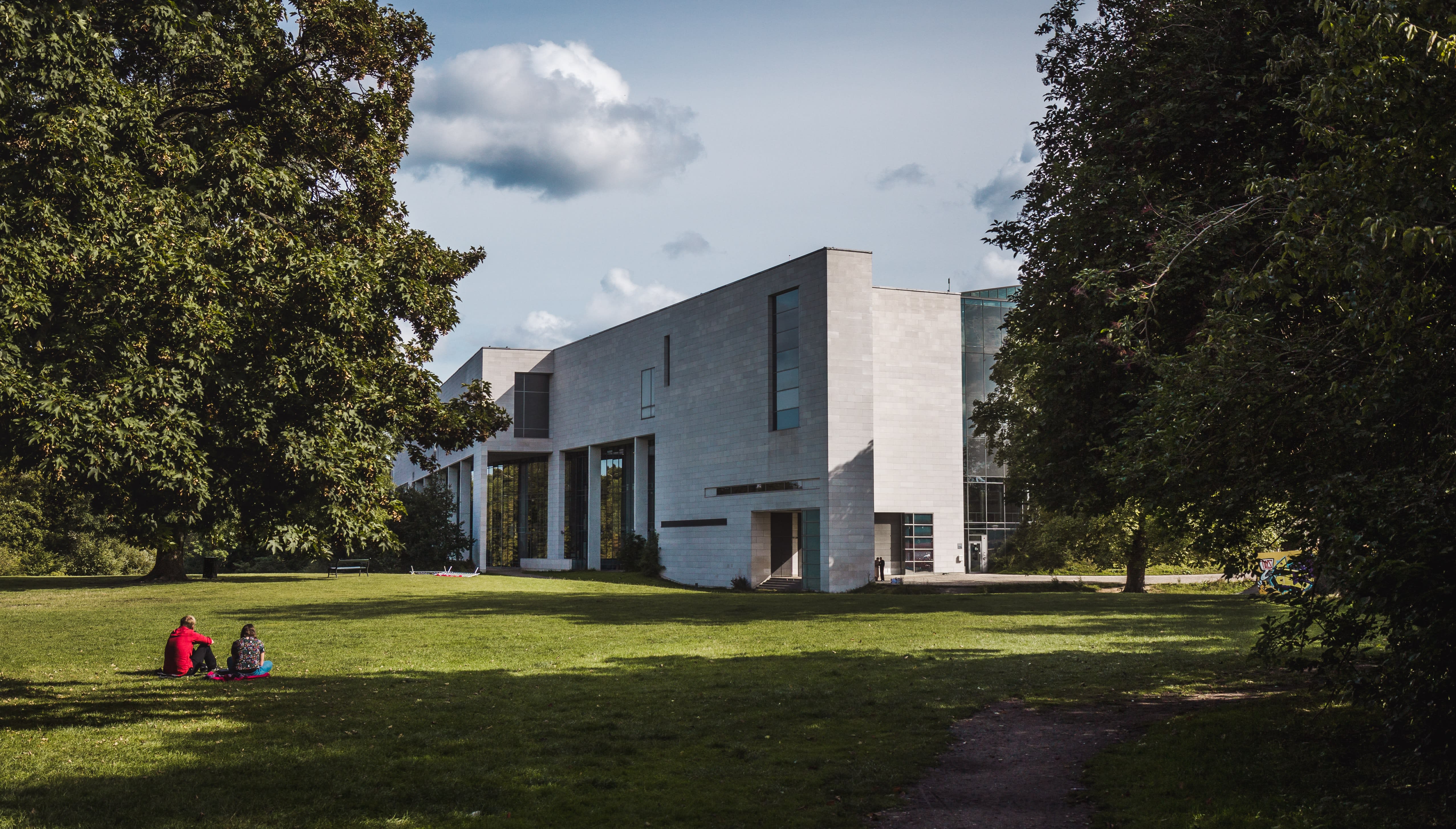 Image of Grass, Lawn, Person, Vegetation, Tree, House, Housing, Villa, Bench, 