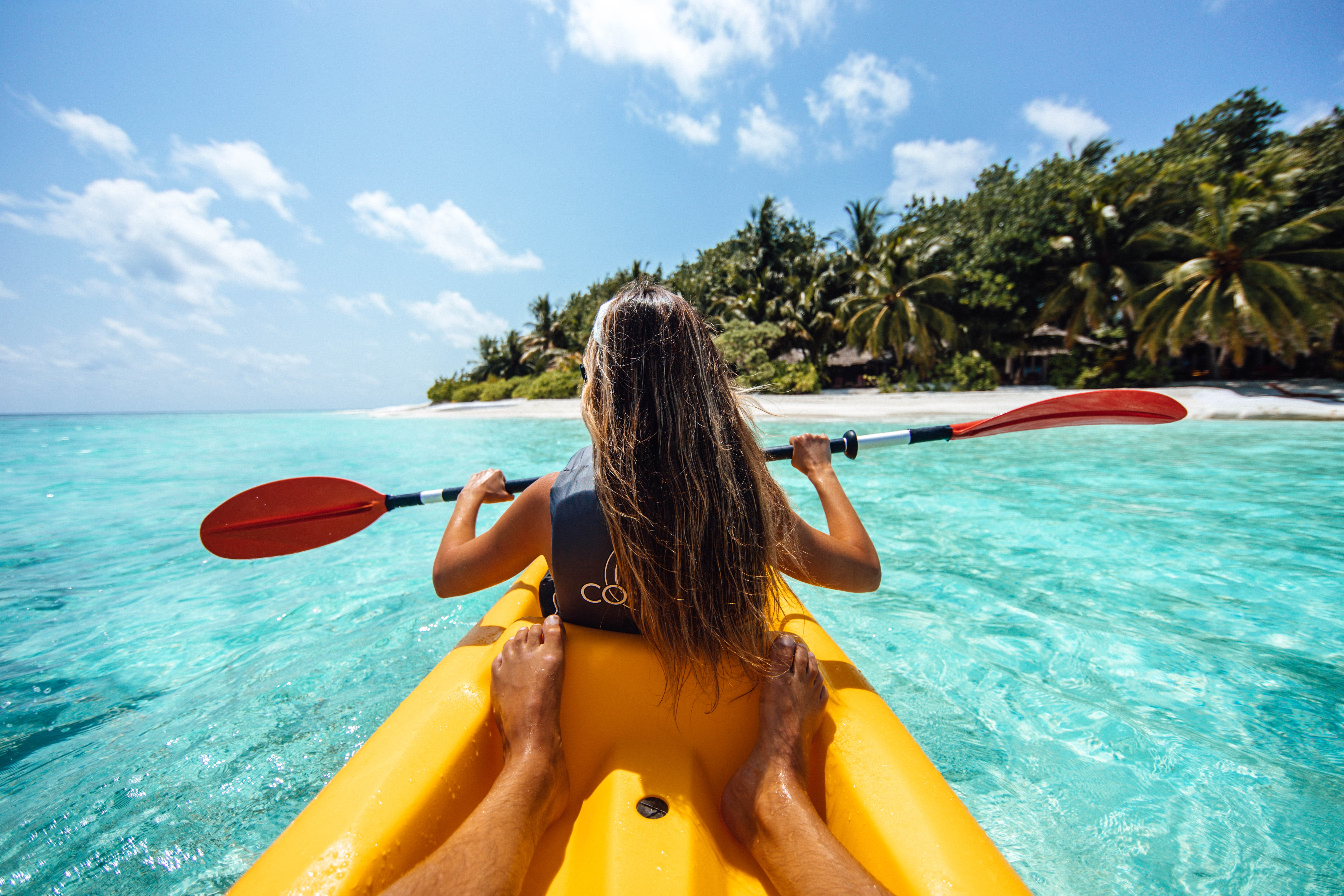 Image of Summer, Adult, Female, Person, Woman, Boat, Canoe, Kayak, Rowboat, Vehicle, 