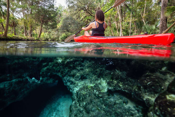 Image of Water, Adult, Female, Person, Woman, Boat, Vehicle, Rowboat, Canoe, Kayak, Canoeing, Water Sports, 