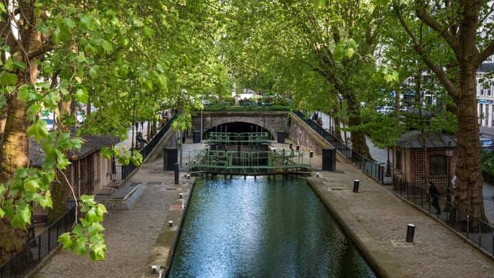 Image of Canal, Outdoors, Water, Nature, Scenery, Path, City, Grass, Park, Towpath, Urban, Garden, 