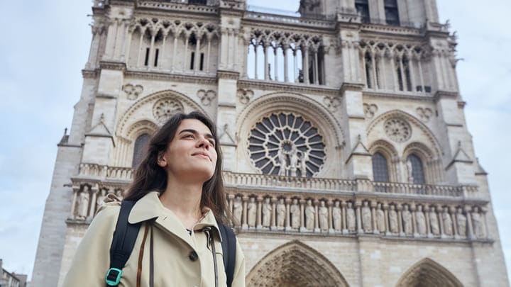 Image of Arch, Gothic Arch, Head, Person, Adult, Female, Woman, Face, Clock Tower, 