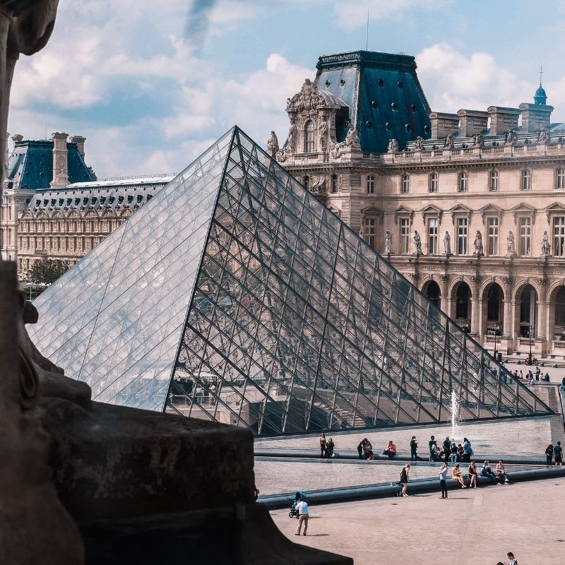 Image of Building, Pyramid, Landmark, The Louvre, 