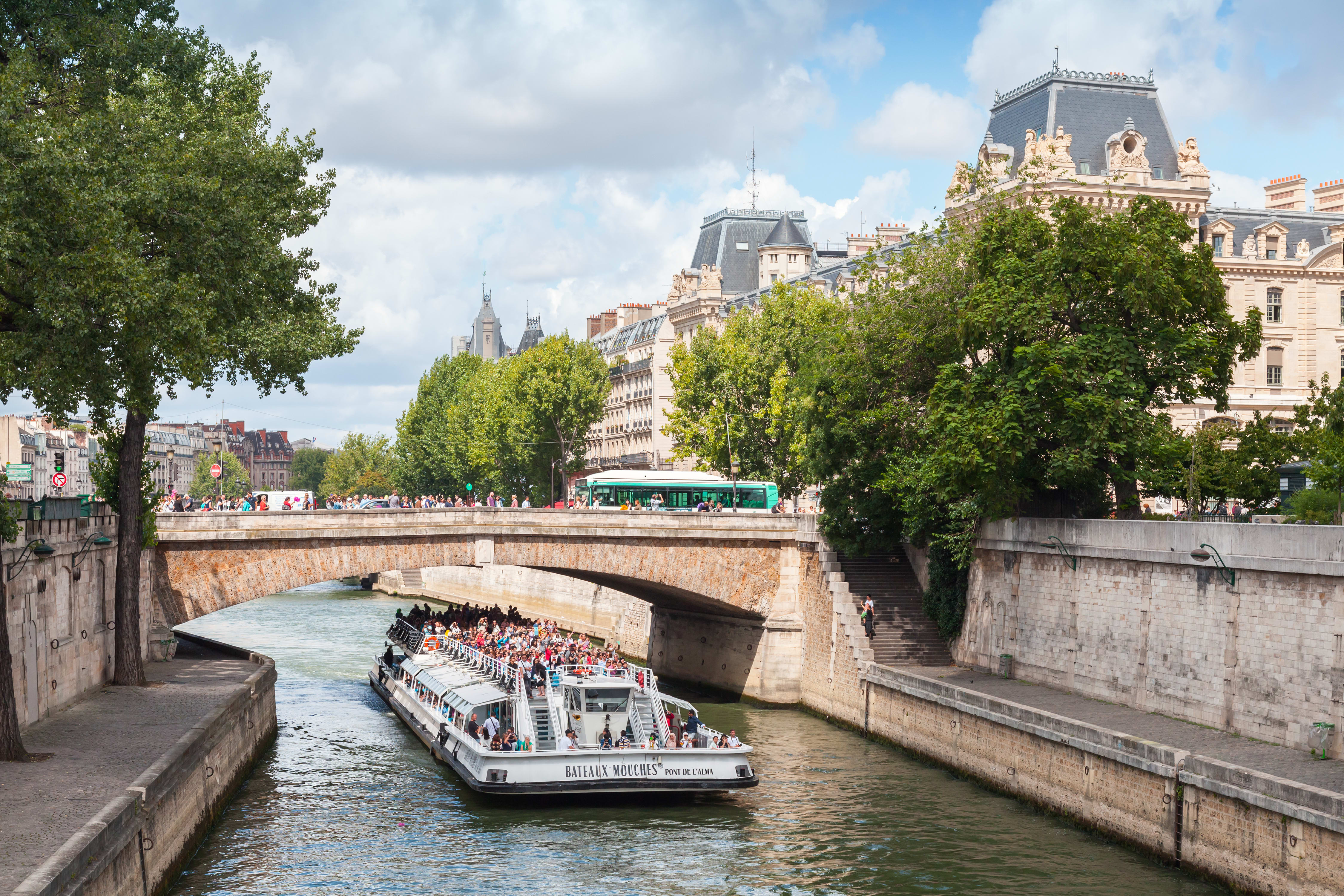 Image of Canal, Outdoors, Water, Boat, Vehicle, Watercraft, Barge, Person, 