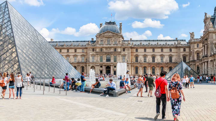 Image of Pyramid, Person, Landmark, The Louvre, 