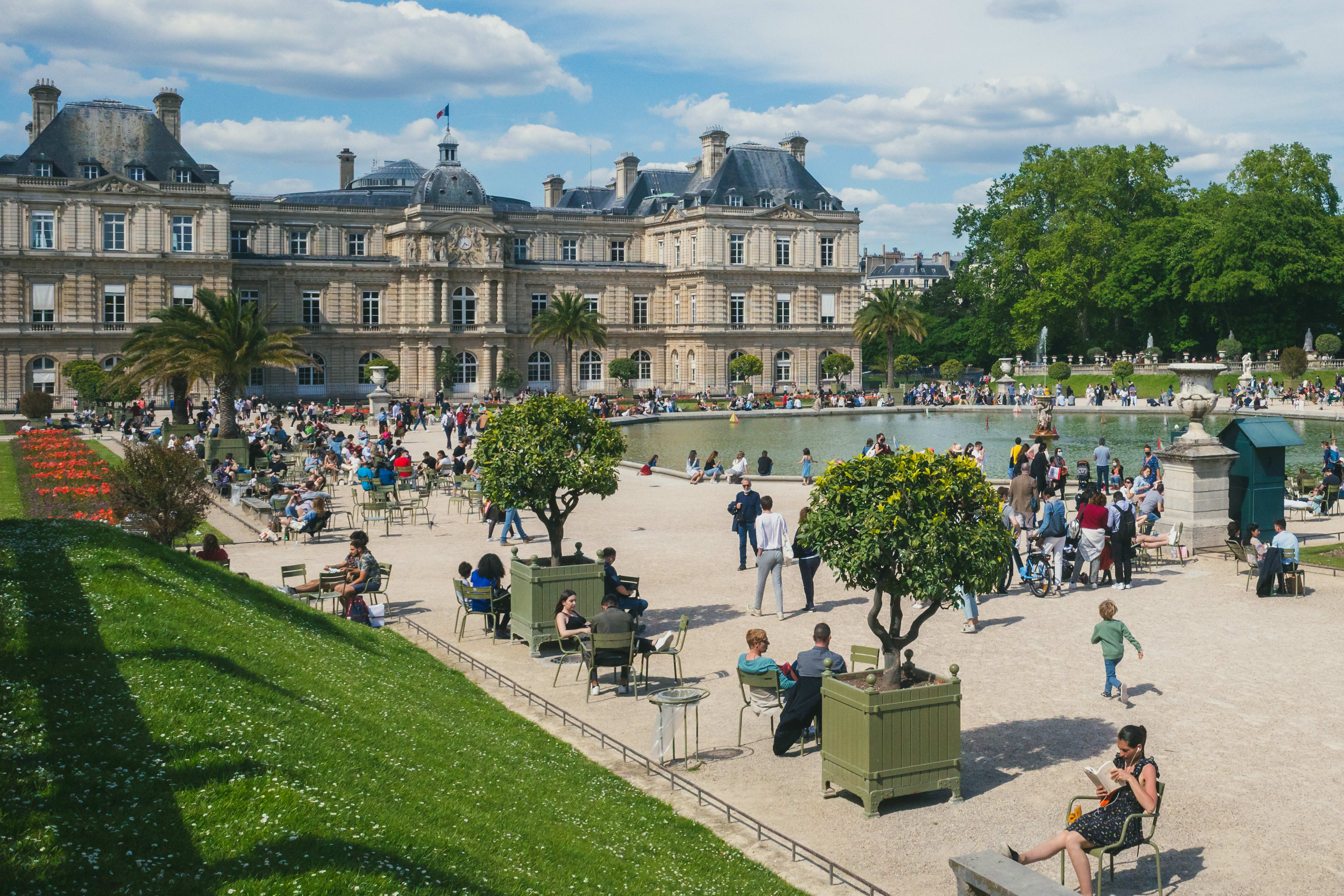 Image of City, College, Grass, Plant, Child, Female, Girl, Person, Urban, Chair, Furniture, Campus, Bench, Bicycle, 