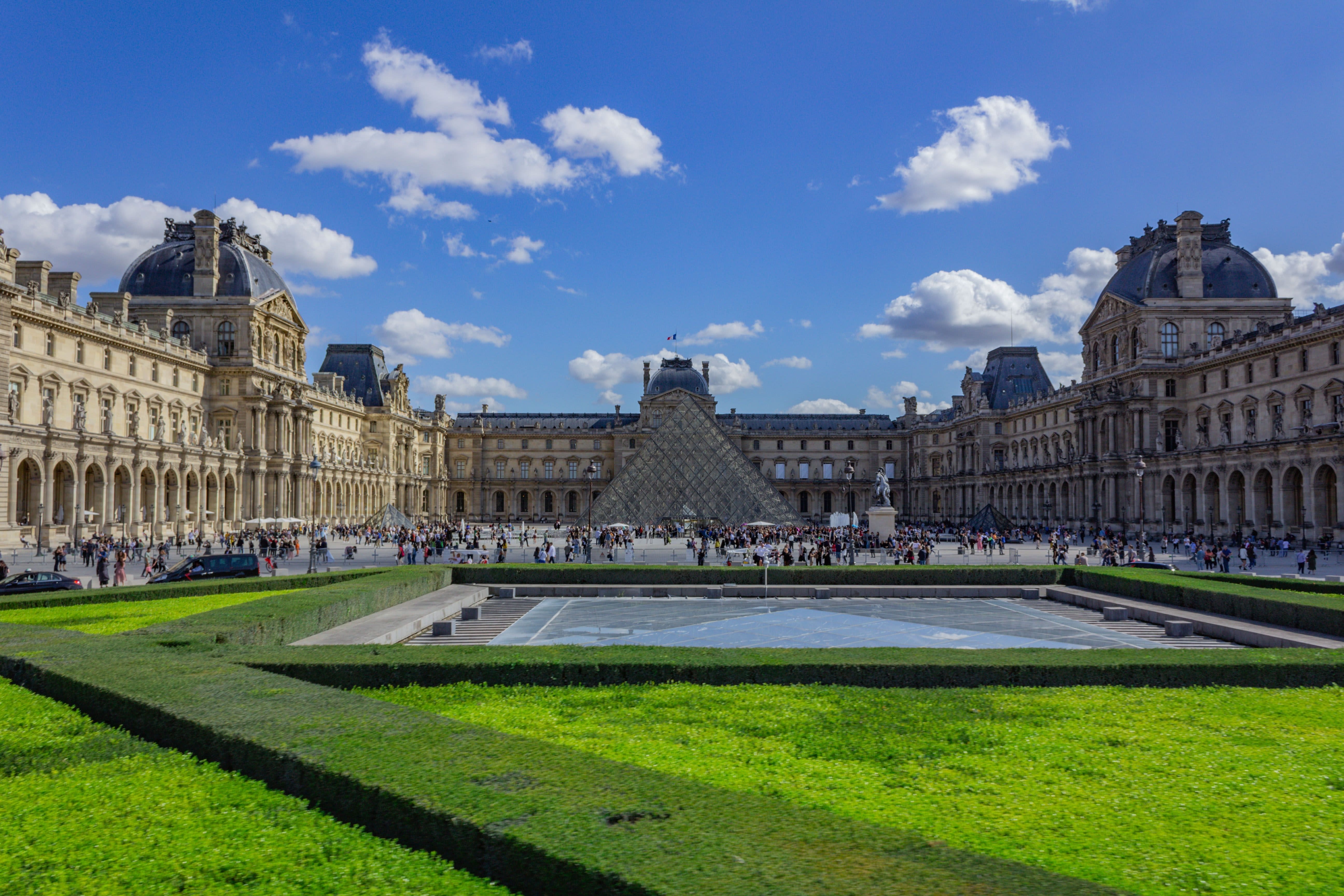 Image of Car, Person, Pyramid, Landmark, The Louvre, 