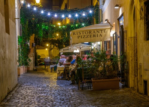 Image of Path, Indoors, Restaurant, Walkway, City, Road, Street, Urban, Cafe, Cafeteria, Cobblestone, Flagstone, Person, Plant, 