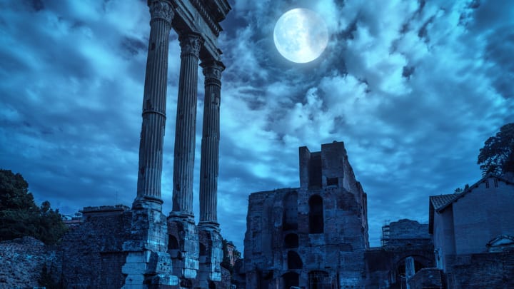 Image of Nature, Night, Outdoors, Ruins, Astronomy, Moon, 
