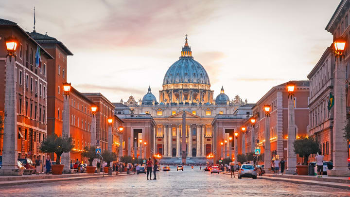 Image of Car, Person, Church, Landmark, St. Peter's Basilica, Plant, 