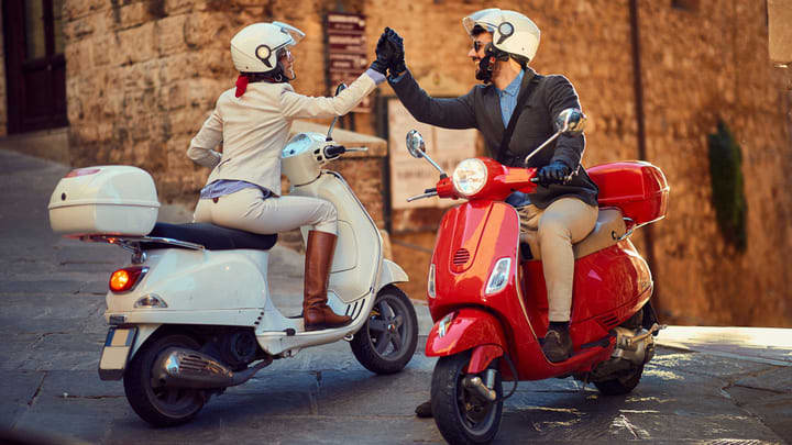 Image of Scooter, Vehicle, Adult, Female, Person, Woman, Motorcycle, Male, Man, 