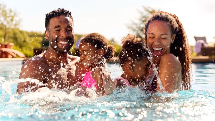 Image of Person, Swimming, Water, Water Sports, Summer, Face, Happy, Head, Laughing, Child, Female, Girl, People, Pool, Photography, Portrait, Adult, Woman, Swimming Pool, 