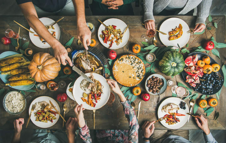 Image of Brunch, Food, Food Presentation, Blade, Knife, Weapon, Fork, Adult, Male, Man, Person, Dining Table, Furniture, Table, Female, Woman, 