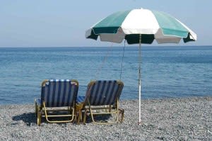 Image of Beach, Coast, Nature, Outdoors, Sea, Shoreline, Water, Chair, Furniture, Canopy, 