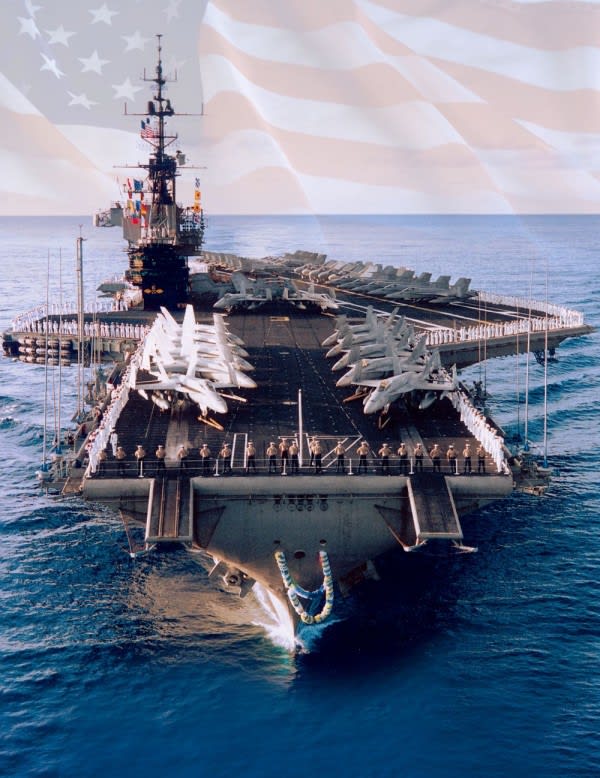 Image of Aircraft Carrier, Military, Navy, Ship, Vehicle, Boat, Person, 