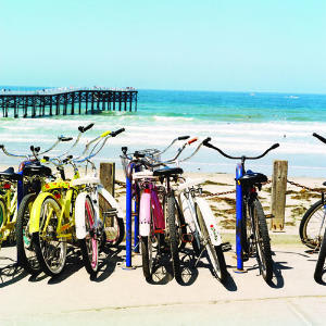 Image of Water, Waterfront, Beach, Coast, Nature, Outdoors, Sea, Shoreline, Bicycle, Vehicle, 