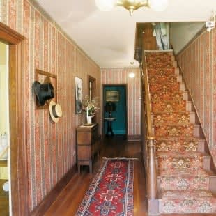 Image of House, Housing, Staircase, Home Decor, Rug, Indoors, Hat, Plant, Foyer, Interior Design, 