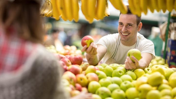 Image of Tennis Ball, Adult, Male, Man, Person, Child, Female, Girl, Apple, Food, Fruit, Produce, 