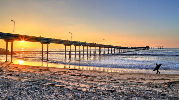 Image of Water, Waterfront, Nature, Outdoors, Sky, Pier, Horizon, Beach, Coast, Sea, Shoreline, Person, Bridge, Scenery, 