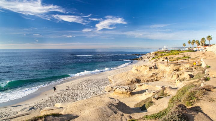 Image of Nature, Outdoors, Scenery, Landscape, Panoramic, Sea, Water, Sky, Horizon, Beach, Coast, Shoreline, Person, 