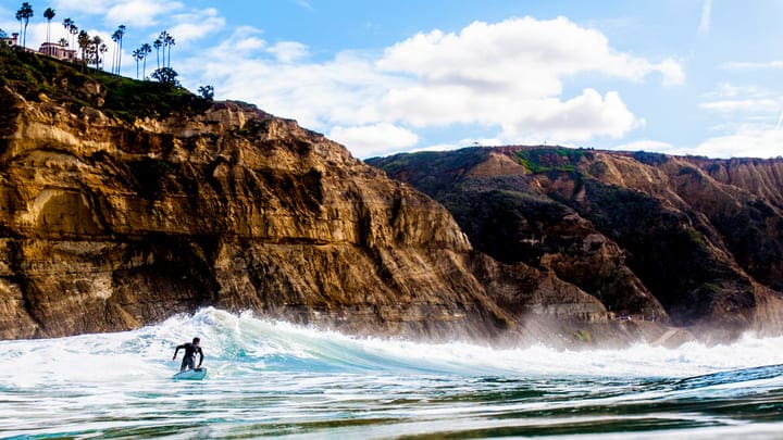 Image of Nature, Outdoors, Sea, Water, Sea Waves, Person, Surfing, Scenery, Landscape, 