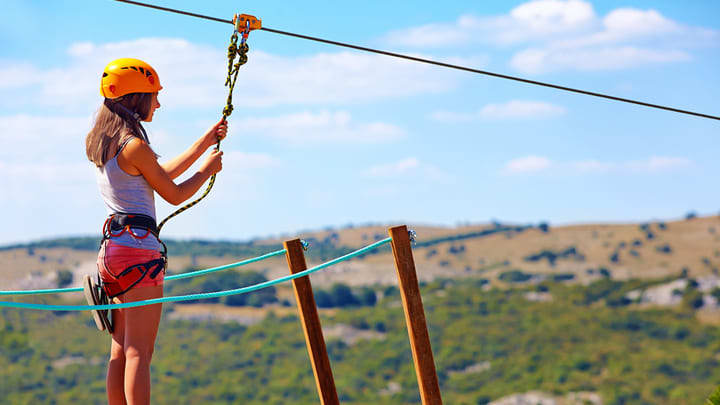 Image of Adventure, Person, Ziplining, Child, Female, Girl, Worker, 