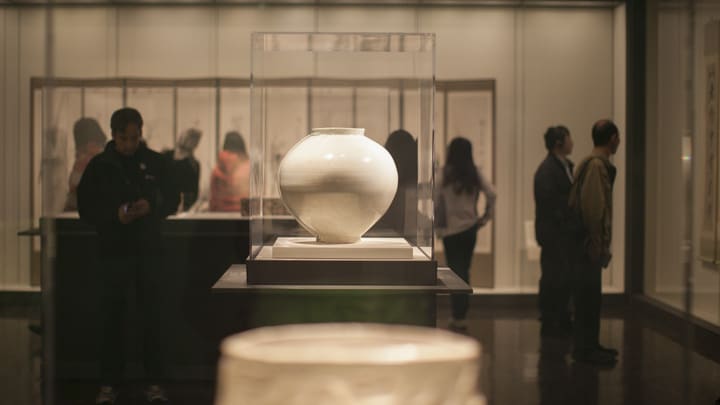 Image of Pottery, Jar, Adult, Male, Man, Person, Indoors, Museum, 